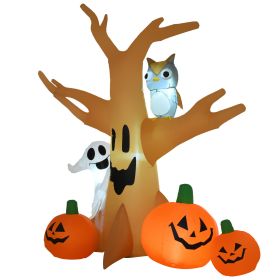 HOMCOM 7.5' Tall Outdoor Lighted Inflatable Halloween Decoration, Waterproof Haunted Tree with Owl, Ghost & Pumpkins for Garden, Lawn & Party Déc