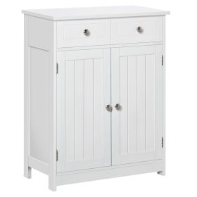 Kleankin White Freestanding Bathroom Floor Cabinet with 2 Doors 2 Drawers Adjustable Shelf Storage Organizer Tower