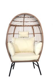 Outdoor Garden Wicker Egg Chair And Footstool Patio Chaise, With Cushions, Outdoor Indoor Basket Chair