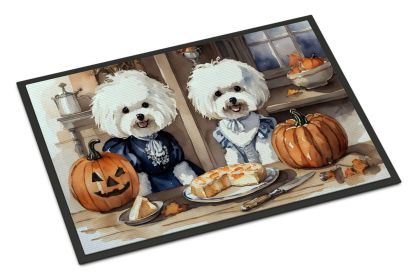Bichon Frise Fall Kitchen Pumpkins Doormat Front Door Mat Indoor Outdoor Rugs for Entryway, Non Slip Washable Low Pile, 24H X 36W