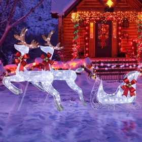 3-Piece Lighted Set of 2 Reindeer & Sleigh