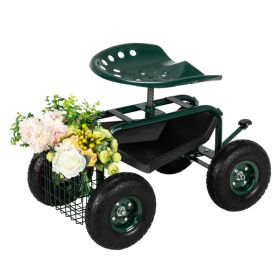 Deep Green Short Handle Garden Seat Car (Color: Green)