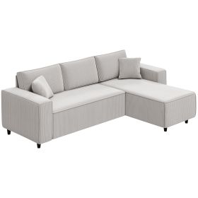 Corner Sofa With Reversible Chaise Lounge, Corduroy L-Shaped Sectional Sofa With Pocket Spring, Light Gray (Option: Gray)